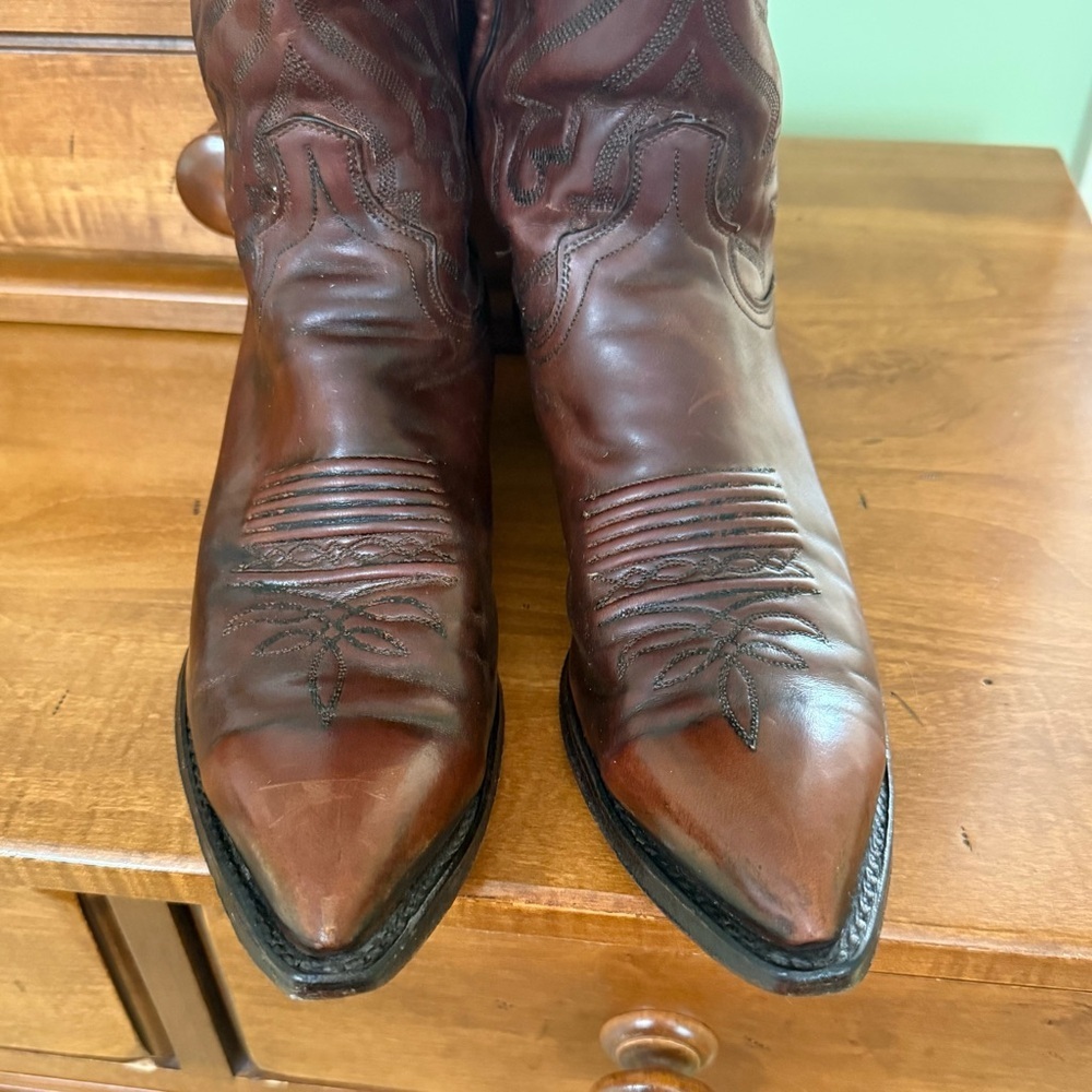Dan Post brown Leather cowboy Boots Embroidery men’s 8 western pointed toe - Picture 2 of 16